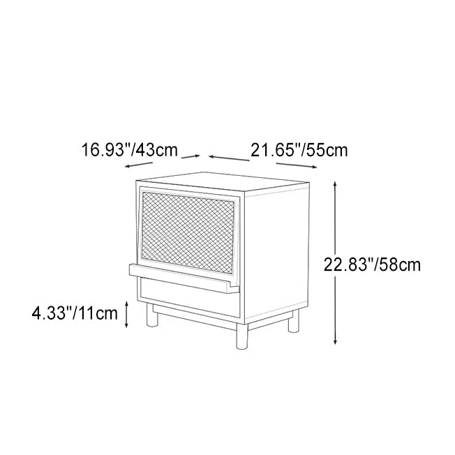 Contemporary Nordic Rectangular Solid Wood Plywood Fir Wood Pine Wood Rattan End Table 1-Drawer For Living Room
