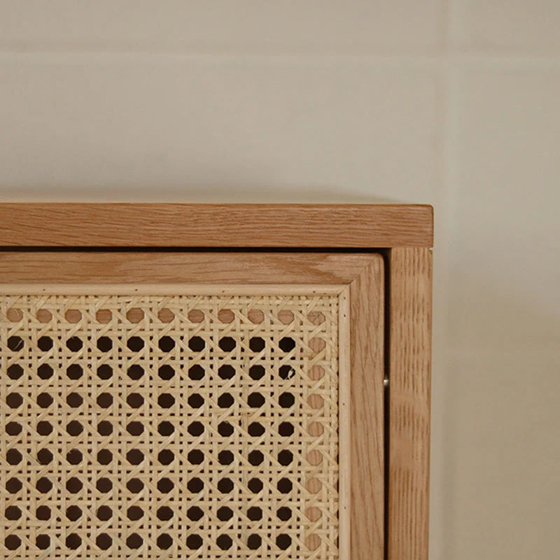 Contemporary Nordic Rectangular Solid Wood Plywood Fir Wood Pine Wood Rattan End Table 1-Drawer For Living Room