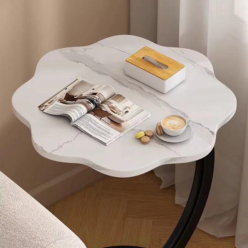 Contemporary Nordic Flower C-Shaped Plate Carbon Steel End Table 2-Tier For Living Room
