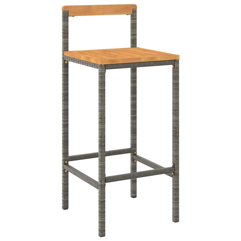 Lot de 4 tabourets de bar chaises hautes en résine tressée gris et bois d'acacia DEC029917