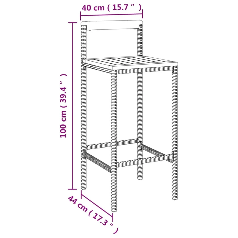 Lot de 4 tabourets de bar chaises hautes en résine tressée gris et bois d'acacia DEC029917