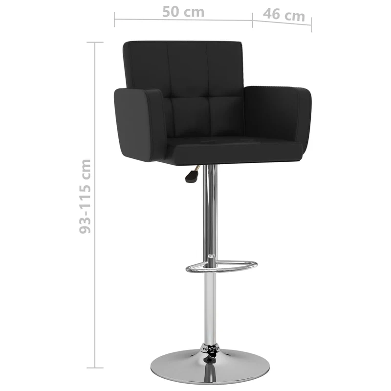 Lot de 2 tabourets de bar chaises hautes siège avec dossiers et accoudoirs en PVC noir et cadre en acier DEC029809