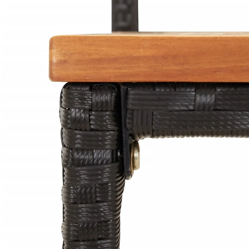 Lot de 2 tabourets de bar chaises hautes en résine tressée noir et bois d'acacia DEC029803