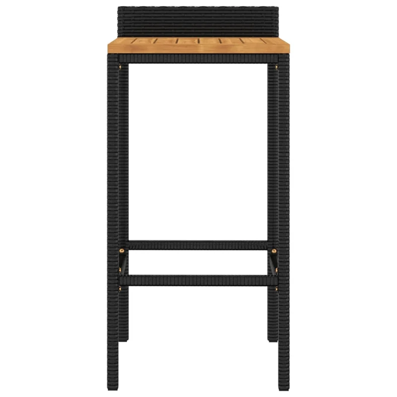 Lot de 2 tabourets de bar chaises hautes en résine tressée noir et bois d'acacia DEC029802