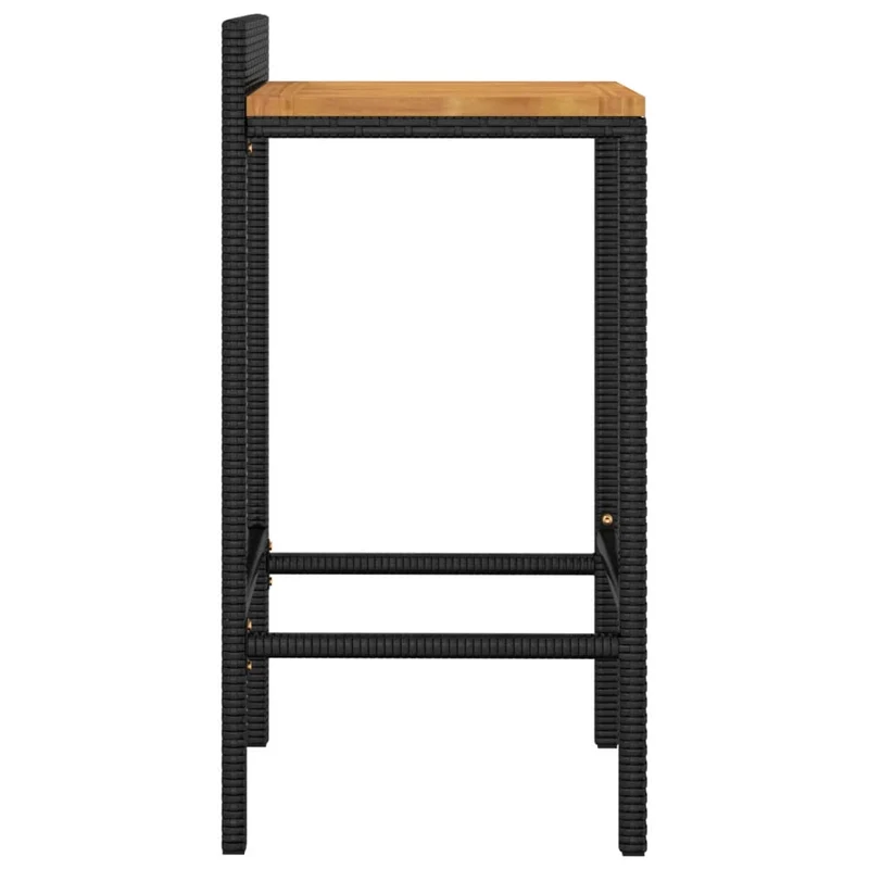 Lot de 2 tabourets de bar chaises hautes en résine tressée noir et bois d'acacia DEC029802