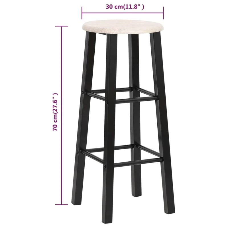 Lot de 2 tabourets de bar chaises hautes avec repose-pieds assise en MDF et cadre en acier noir DEC029801