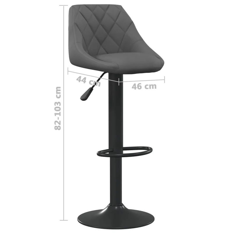 Lot de 2 tabourets de bar chaises hautes hauteur réglable en velours gris cadre en acier noir DEC029727