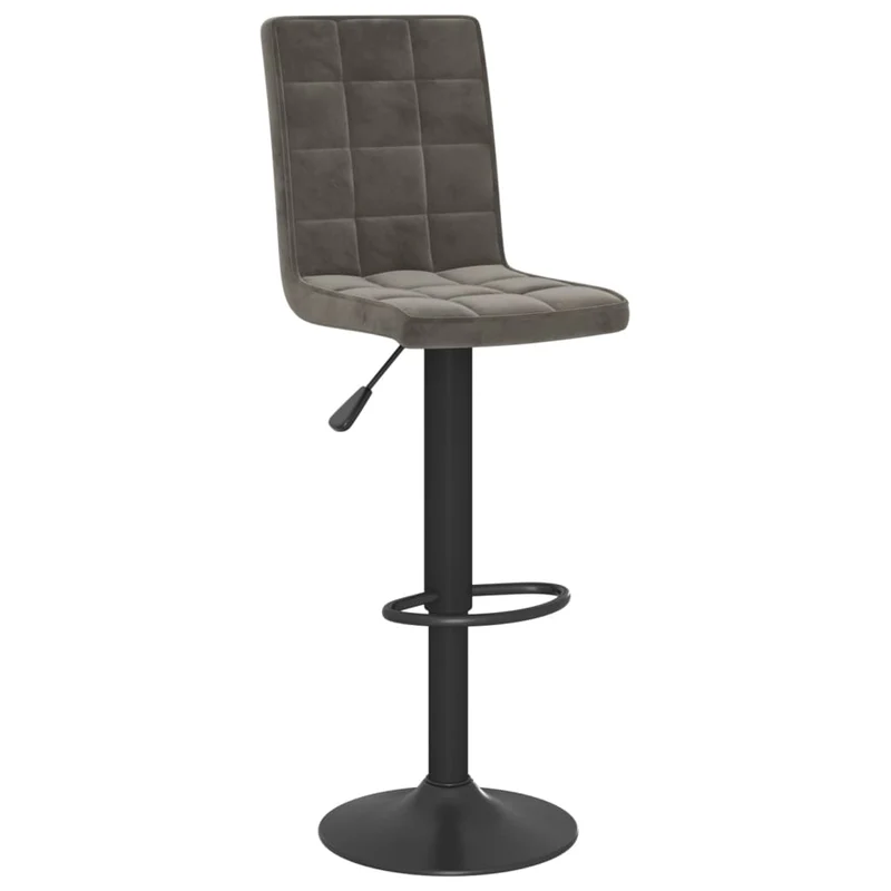 Lot de 2 tabourets de bar chaises hautes coutures carrées en velours gris foncé et acier noir DEC029722