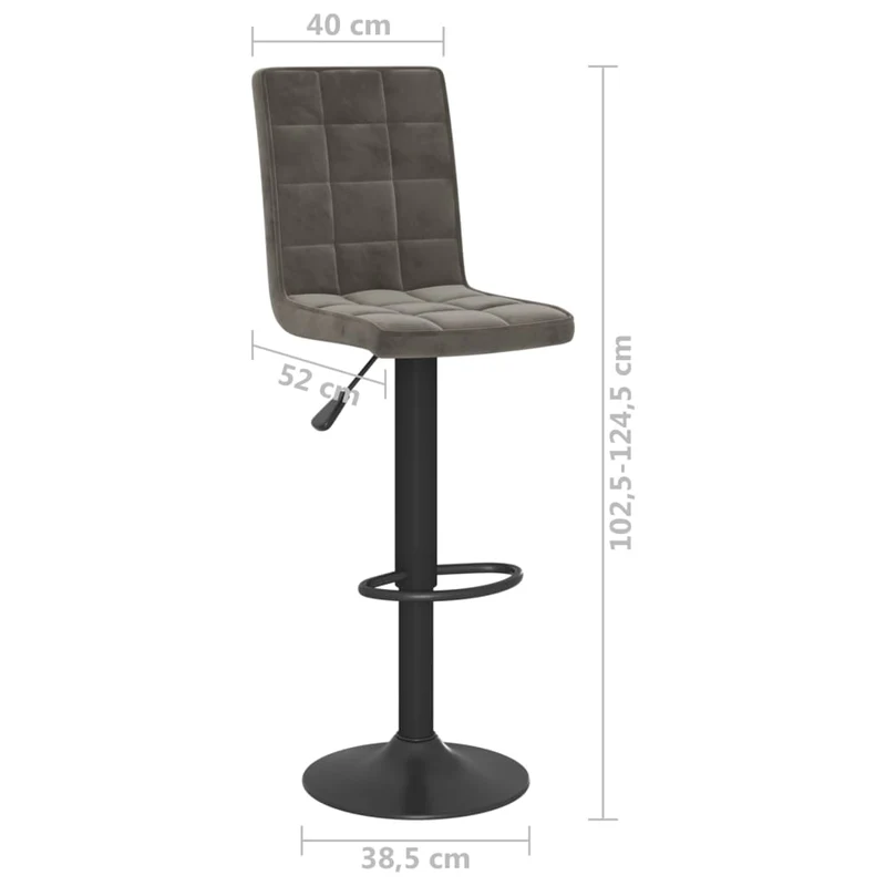 Lot de 2 tabourets de bar chaises hautes coutures carrées en velours gris foncé et acier noir DEC029722