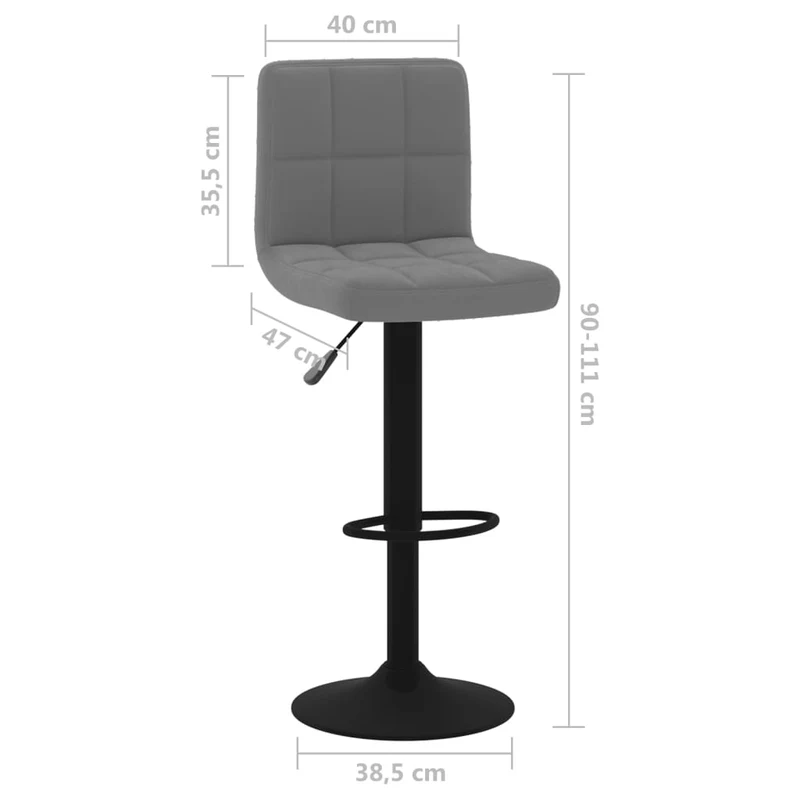 Lot de 2 tabourets de bar chaises hautes coutures carrées en velours gris foncé et acier noir DEC029717