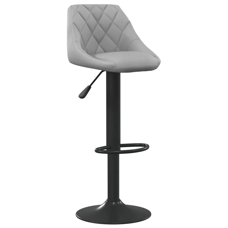 Lot de 2 tabourets de bar chaises hautes coutures losanges en velours gris clair et acier noir DEC029691