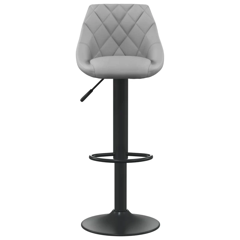 Lot de 2 tabourets de bar chaises hautes coutures losanges en velours gris clair et acier noir DEC029691