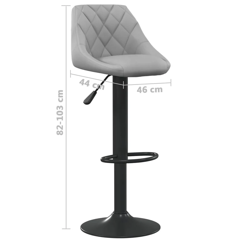 Lot de 2 tabourets de bar chaises hautes coutures losanges en velours gris clair et acier noir DEC029691