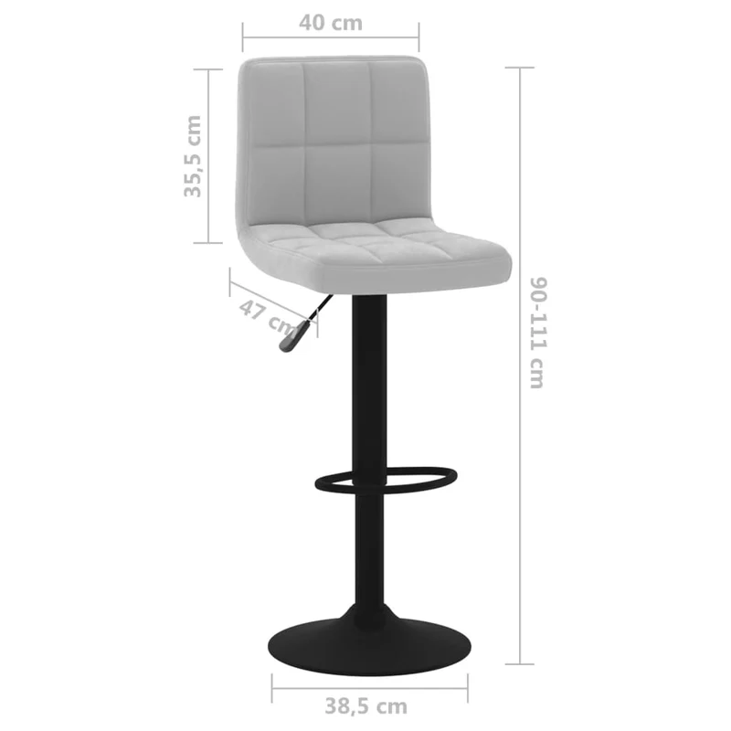 Lot de 2 tabourets de bar chaises hautes hauteur réglable en velours gris clair et acier noir DEC029689