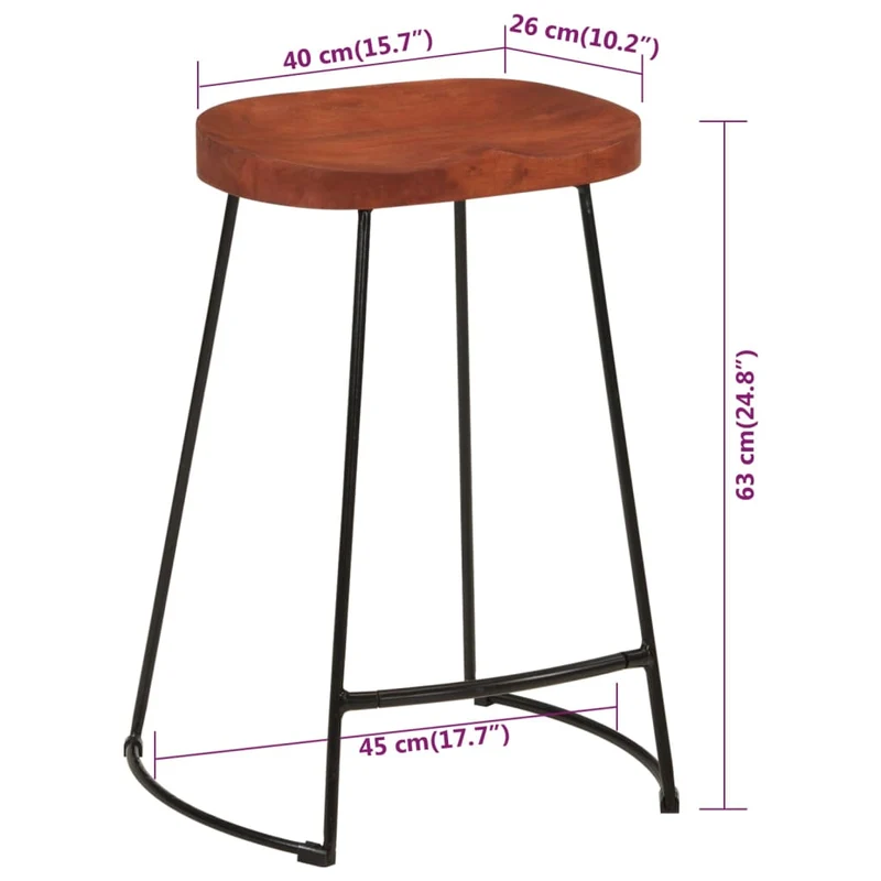 Lot de 2 tabourets de bar 45 x 40 x 63cm en bois massif manguier et fer DEC029592