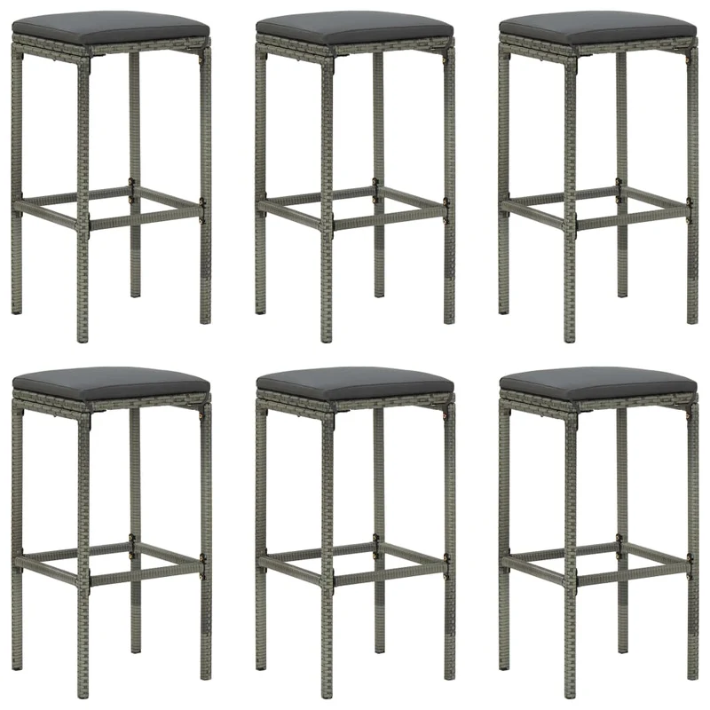 Lot de 6 tabourets de bar avec coussins gris en résine tressée gris DEC029582