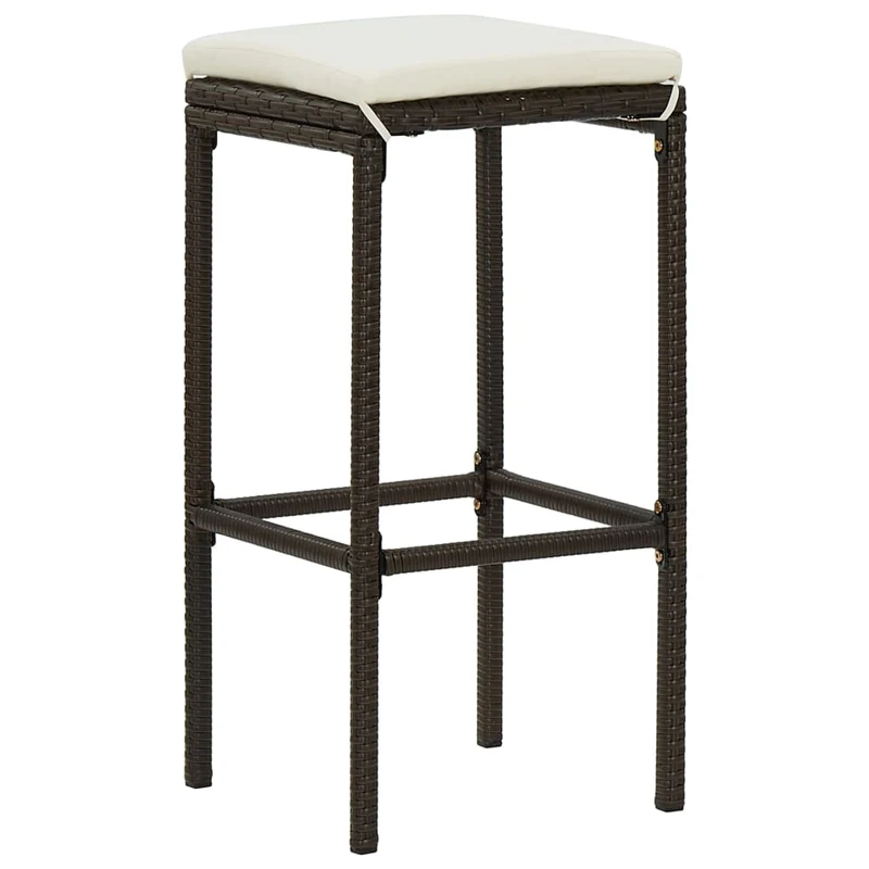 Lot de 4 tabourets de bar avec repose-pieds et coussins crème en résine tressée marron DEC029580