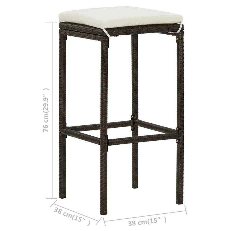 Lot de 4 tabourets de bar avec repose-pieds et coussins crème en résine tressée marron DEC029580