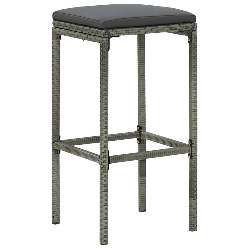Lot de 4 tabourets de bar avec coussins gris et repose-pied en résine tressée gris DEC029579