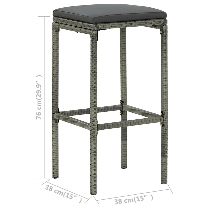 Lot de 4 tabourets de bar avec coussins gris et repose-pied en résine tressée gris DEC029579
