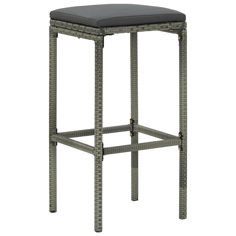 Lot de 2 tabourets de bar avec coussin gris et repose-pied en résine tressée gris DEC029574