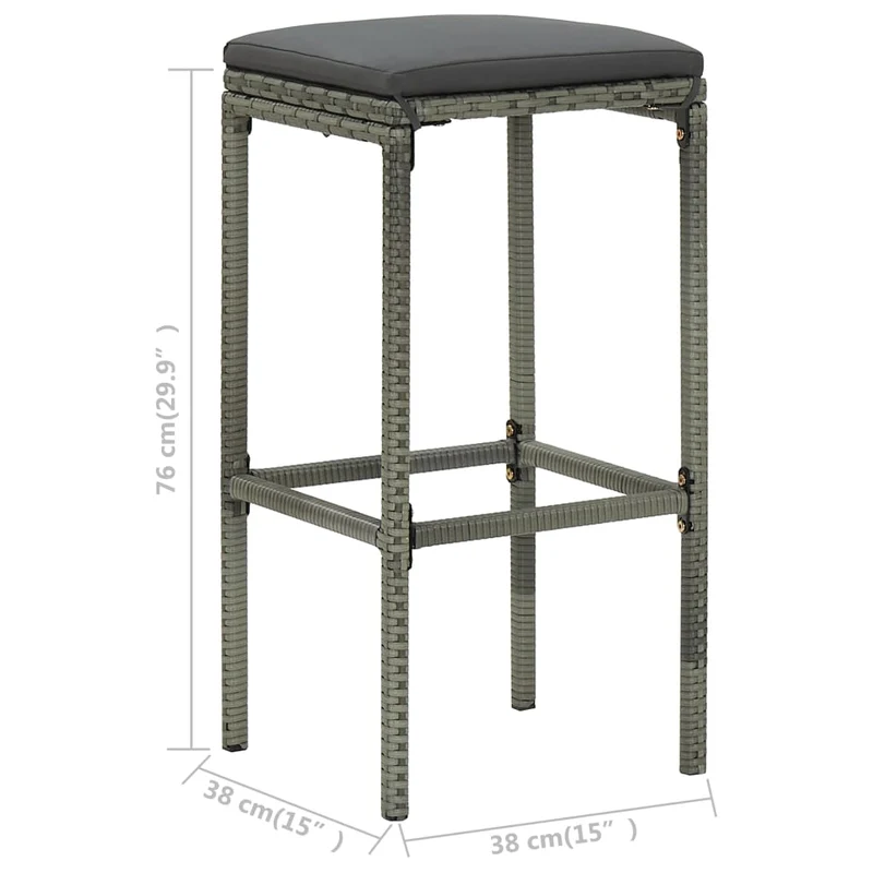 Lot de 2 tabourets de bar avec coussin gris et repose-pied en résine tressée gris DEC029574