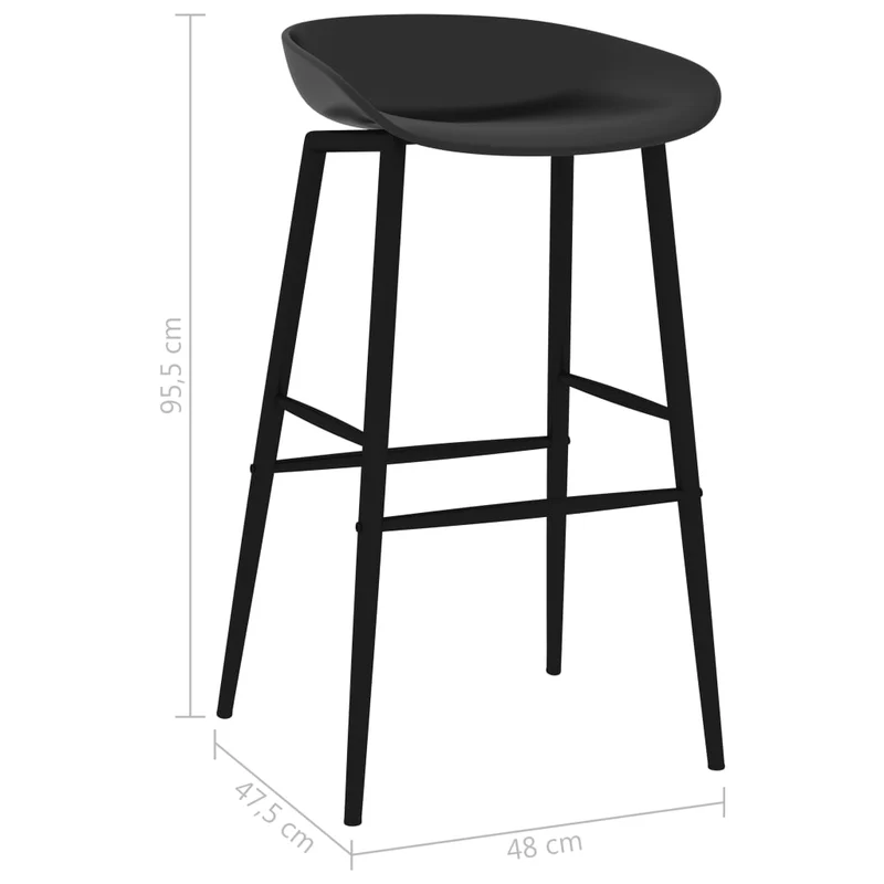 Lot de 2 tabourets de bar chaises haute dossier bas en PP noir et métal DEC029400