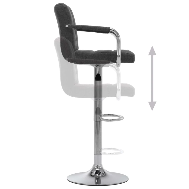 Tabourets de bar x2 chaises haute avec dossiers et accoudoirs en tissu gris foncé et cadre en acier DEC029396