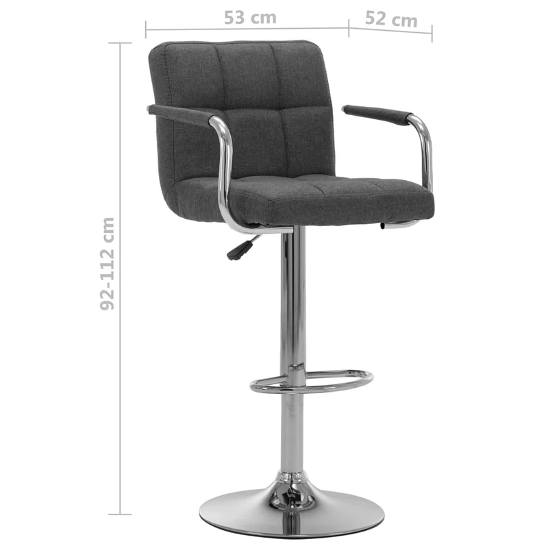 Tabourets de bar x2 chaises haute avec dossiers et accoudoirs en tissu gris foncé et cadre en acier DEC029396