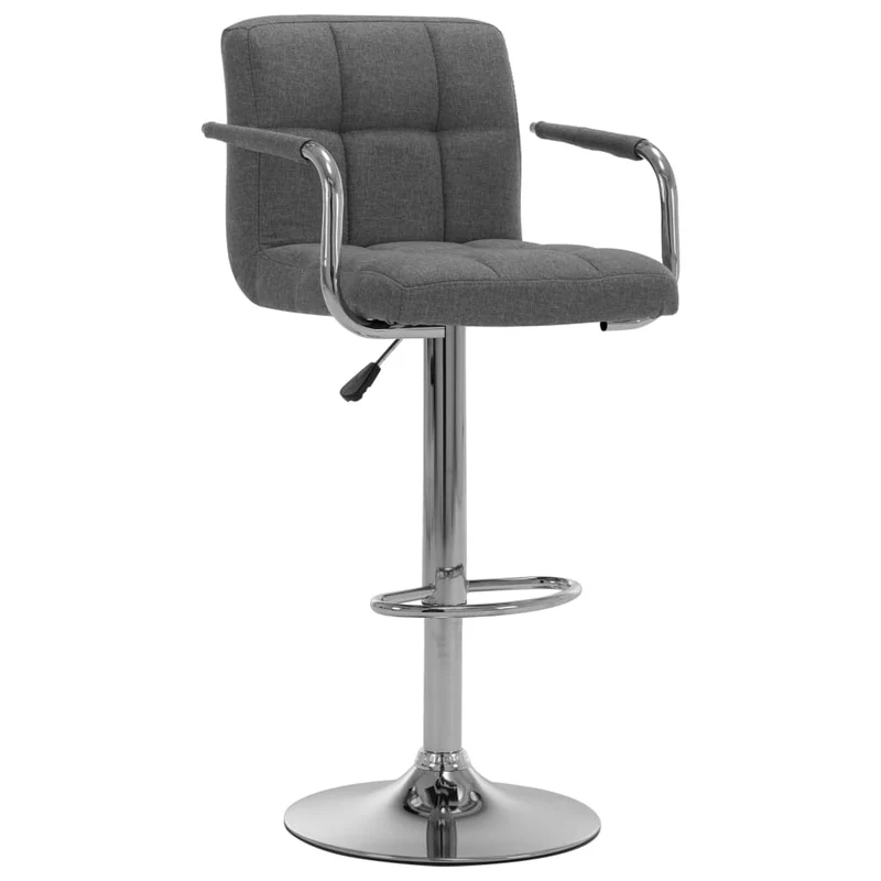 Tabourets de bar x2 chaises haute avec dossiers et accoudoirs en tissu gris clair et acier DEC029394