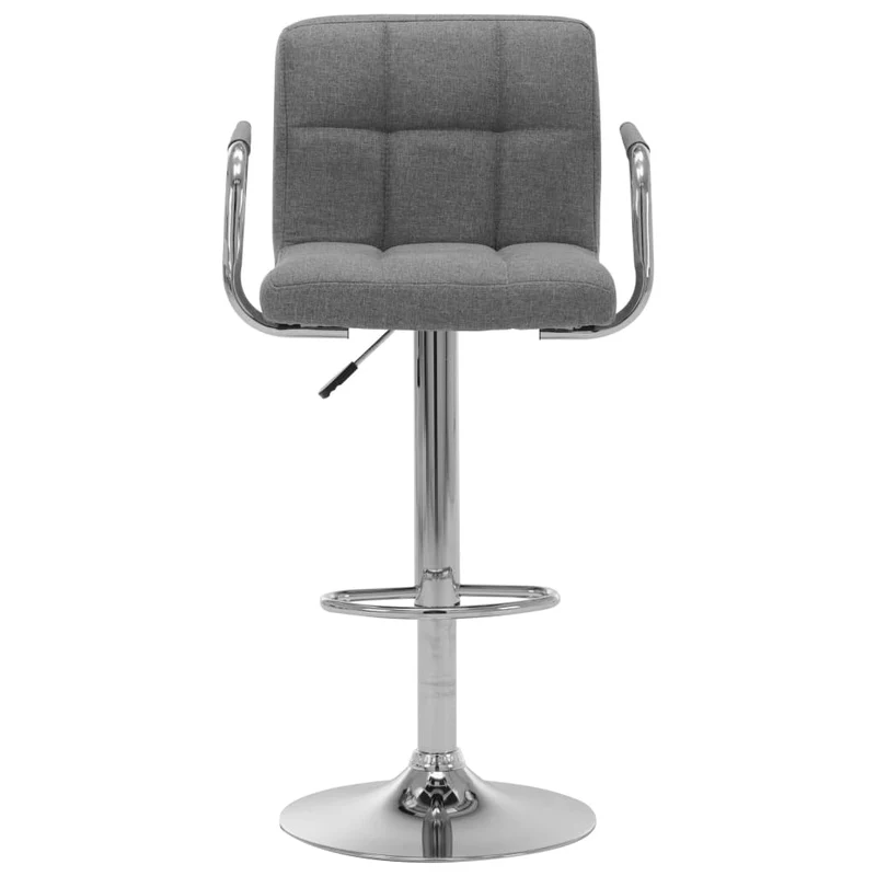 Tabourets de bar x2 chaises haute avec dossiers et accoudoirs en tissu gris clair et acier DEC029394