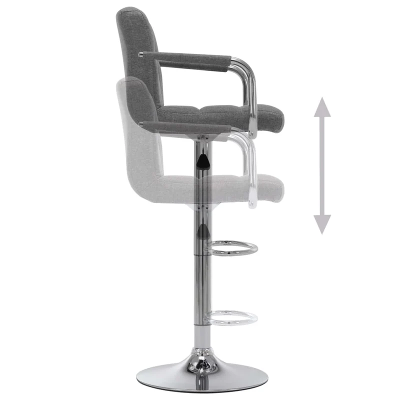 Tabourets de bar x2 chaises haute avec dossiers et accoudoirs en tissu gris clair et acier DEC029394