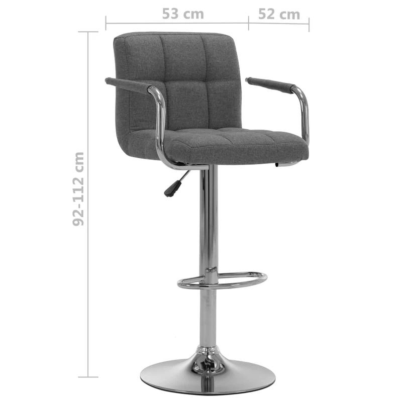 Tabourets de bar x2 chaises haute avec dossiers et accoudoirs en tissu gris clair et acier DEC029394
