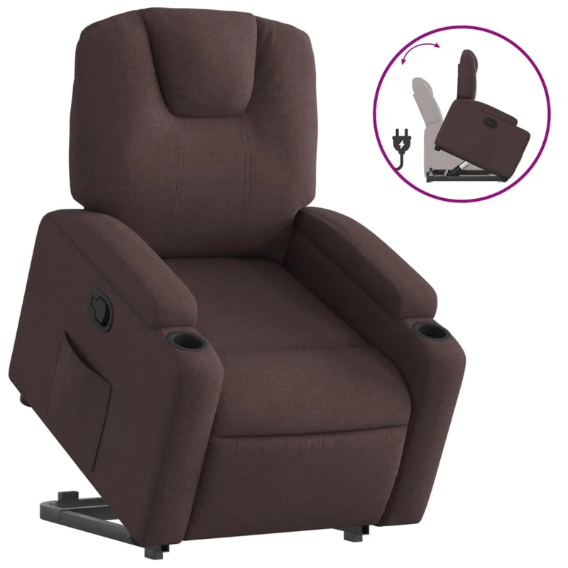 Fauteuil relax TV rembourrage confortable fonction de levage électrique en tissu marron foncé DEC028010