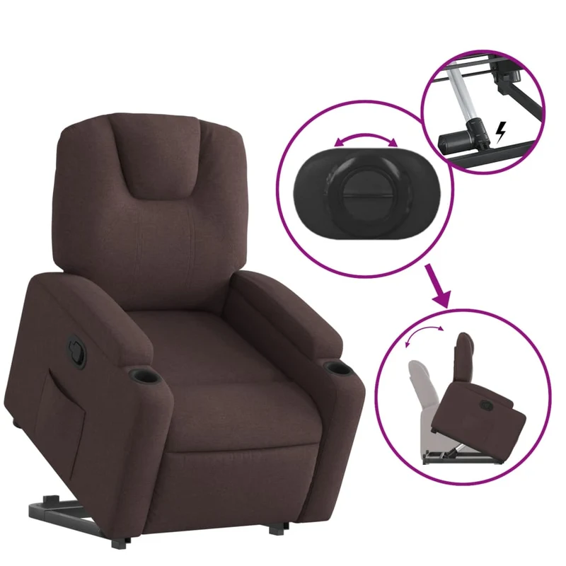 Fauteuil relax TV rembourrage confortable fonction de levage électrique en tissu marron foncé DEC028010