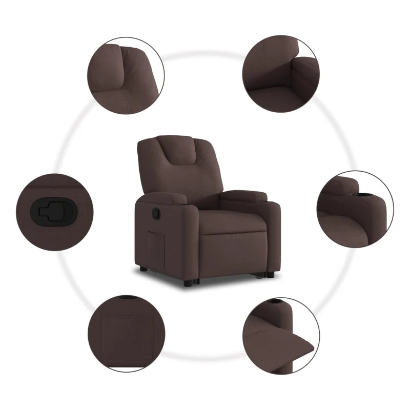 Fauteuil relax TV rembourrage confortable fonction de levage électrique en tissu marron foncé DEC028010