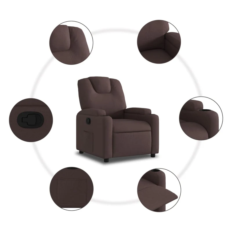 Fauteuil relax TV rembourrage confortable fonction d'inclinaison manuelle en tissu marron foncé DEC027995