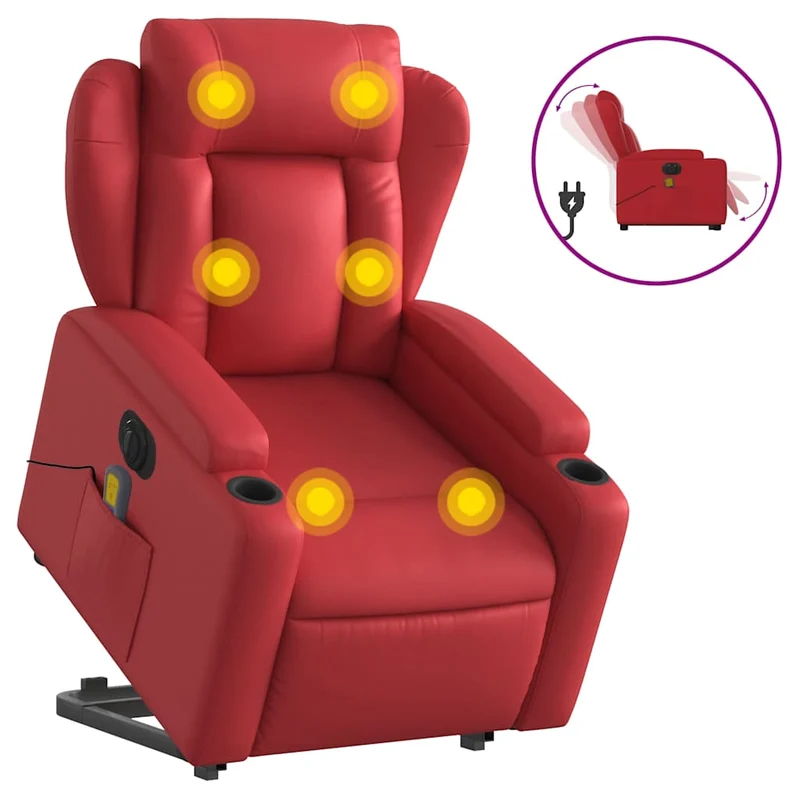 Fauteuil de relaxation fonction massage et inclinable fonction de levage électrique en PVC rouge DEC027855
