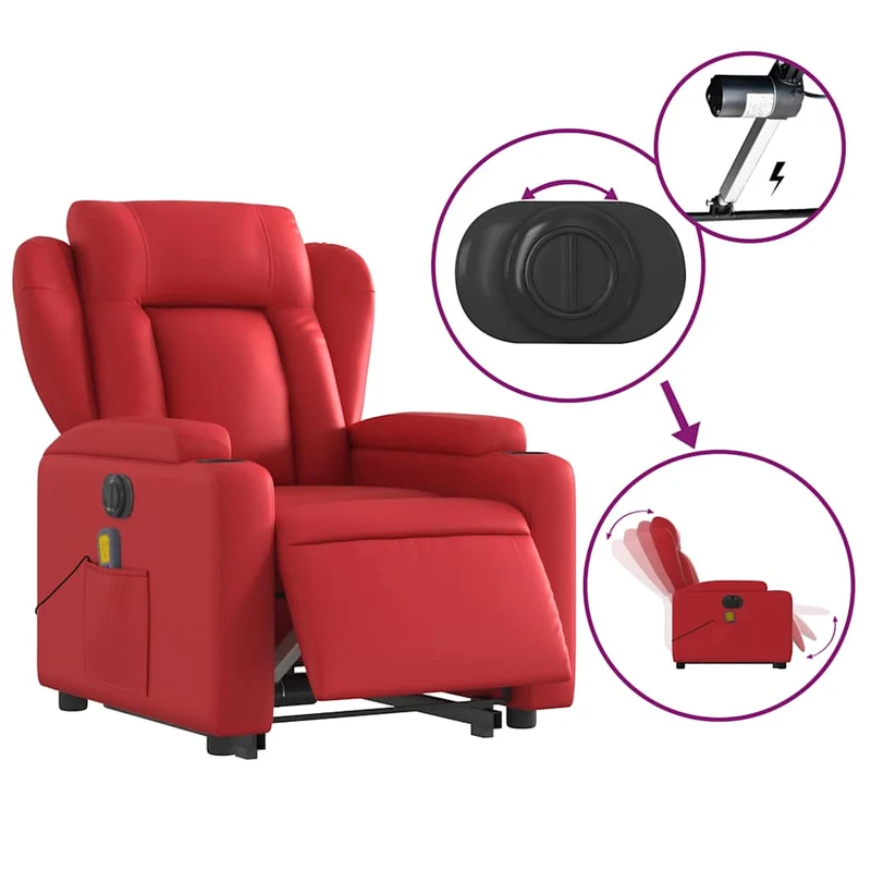 Fauteuil de relaxation fonction massage et inclinable fonction de levage électrique en PVC rouge DEC027855