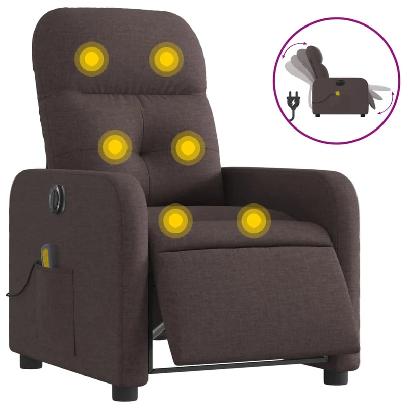 Fauteuil de relaxation TV fonction d'inclinaison électrique en tissu marron foncé DEC027187