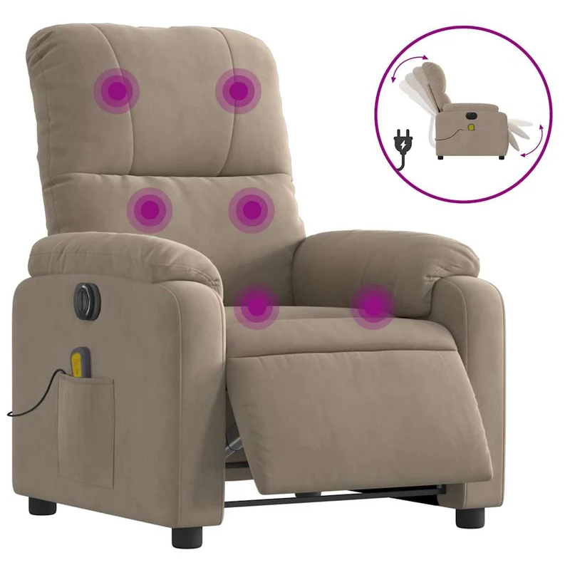 Fauteuil de relaxation fonction massage et inclinable 6 points de massage en tissu taupe DEC027859