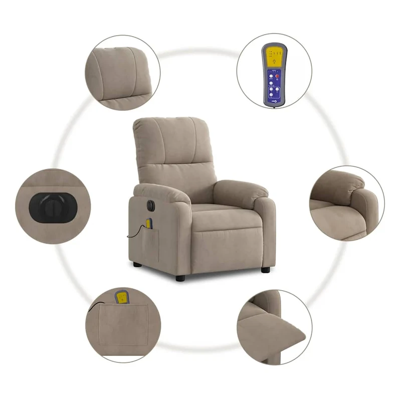 Fauteuil de relaxation fonction massage et inclinable 6 points de massage en tissu taupe DEC027859