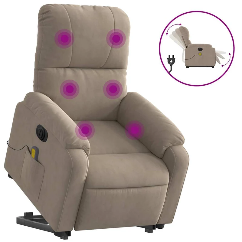 Fauteuil de relaxation fonction de levage électrique 6 points de massage en tissu taupe DEC027858