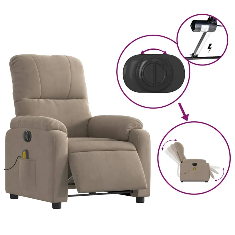 Fauteuil de relaxation fonction de levage électrique 6 points de massage en tissu taupe DEC027858