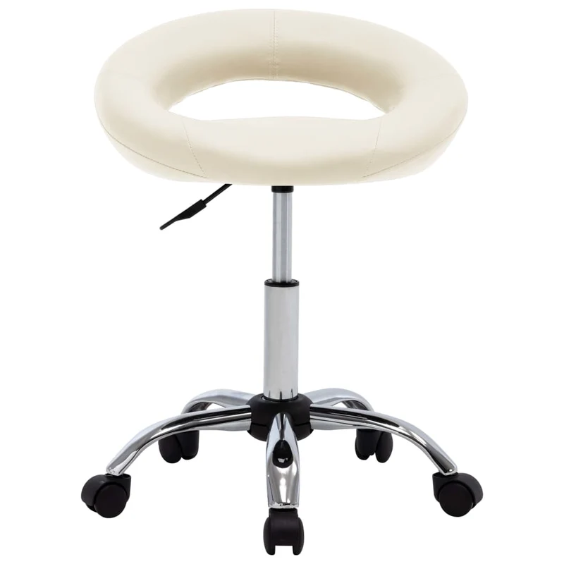 Tabouret de travail sur roulettes hauteur réglable cadre en acier siège en PVC crème DEC025057
