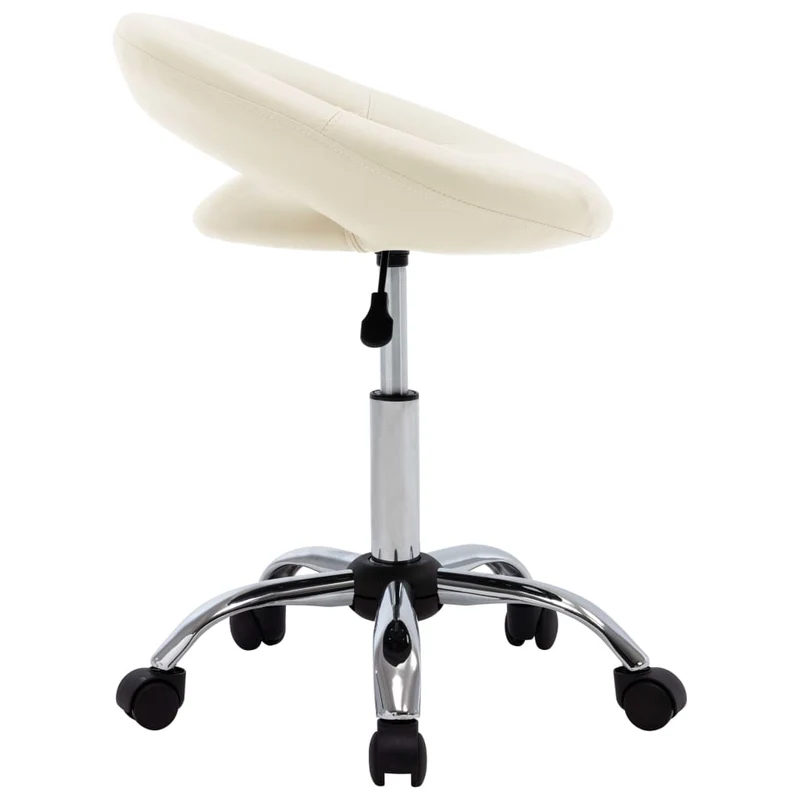 Tabouret de travail sur roulettes hauteur réglable cadre en acier siège en PVC crème DEC025057