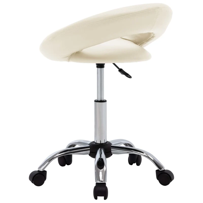 Tabouret de travail sur roulettes hauteur réglable cadre en acier siège en PVC crème DEC025057
