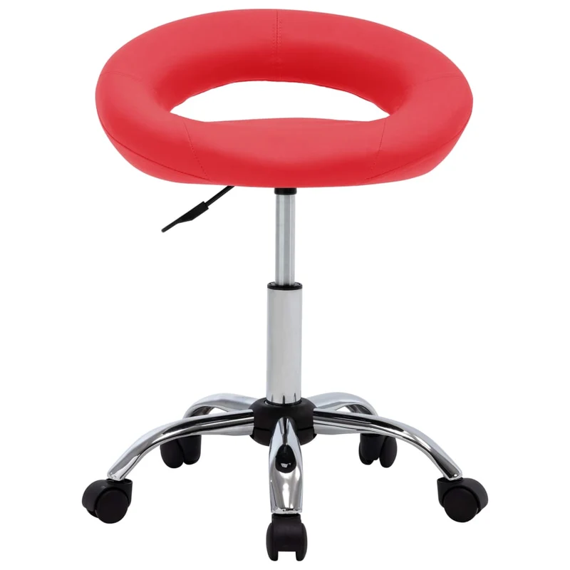 Tabouret de travail sur roulettes hauteur réglable cadre en acier siège en PVC rouge DEC025154