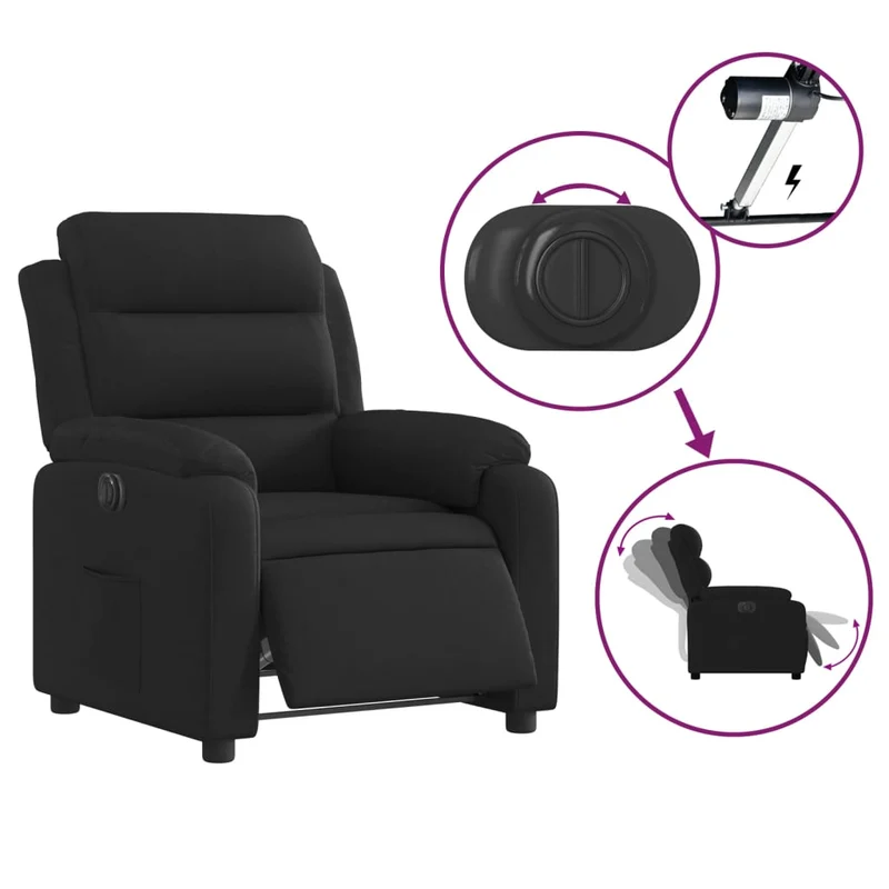 Fauteuil relax TV fonction d'inclinaison électrique très confortable en tissu noir DEC028503