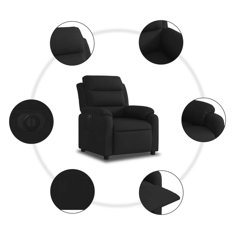 Fauteuil relax TV fonction d'inclinaison électrique très confortable en tissu noir DEC028503